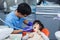 Pediatric dentistry, prevention dentistry concept. Dentist clean