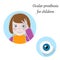 Pediatric Ocular Prostheses illustration. Prosthetic, artificial eyes for children, girl with fingers around eye