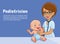 Pediatrician and baby cartoon illustration of pediatrics medicine for newborn medical flat design