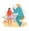 Pediatrician child doctor vector illustration, cartoon mother with sick kid, children characters on medical examination