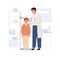 Pediatrician measuring kids height with stadiometer in pediatric doctor office. Child visiting physician in hospital