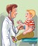 Pediatrician, visiting a blond child.