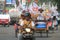 Pedicab parade when the party of democracy in Indonesia