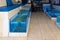 Pedicure fish spa. Aquarium with small fish