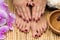 Pedicure and manicure in the salon spa