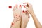 Pedicure process - red manicure and pedicure, isolated