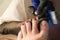 Pedicure removing old coating. Chiropody