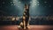 A pedigreed purebred German Shepherd dog at an exhibition of purebred dogs. Dog show. Animal exhibition. Competition for