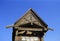 Pediment with decor. Part of an old Russian wooden house.