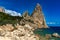 Pedra Longa in Baunei - beautiful rocky beach in Sardinia. Beautiful weather and beautiful beach in Ogliastra, Sardinia, Italy