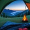 peek from inside tent reveals serene while cozy sleeping bags promise an