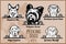 Peeking Dogs - vector set. Heads and paws - dog breeds, black and white illustration and breeds names.