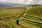 Peel Crags above Once Brewed on Hadrian`s Wall Walk