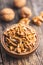 Peeled dried walnut kernels in bowl