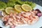 Peeled king prawns with lemons