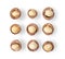 Peeled Macadamia nut  on a white background. top view