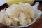 Peeled pomelo, shaddock isolated in a plate