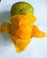 Peeled ripe mango fruit.
