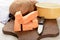 Peeled sweet potato on a wooden board