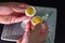 Peeling a boiled egg. A man is cleaning egg for breakfast