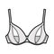 Peephole Bra lingerie technical fashion illustration with adjustable shoulder straps, Underwire, hook-and-eye closure