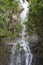 Peering through tropical foliage to the Wailua Falls on Hana Highway, Hana, Maui, Hawaii