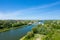 The Pegasus Bridge in the middle of the green countryside in Europe, France, Normandy, towards Caen, Ranville, in summer, on a