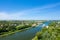 The Pegasus Bridge over the Orne Canal in the middle of the countryside in Europe, France, Normandy, towards Caen, Ranville, in