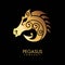 Pegasus company logo for professional riders with golden animal silhouette
