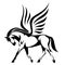 pegasus illustration - winged horse side view black and white vector design