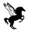 Pegasus winged horse rearing up black vector silhouette