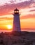 Peggy\\\'s Cove Lighthouse during a vibrant sunset. Atlantic Coast, Nova Scotia, Canada.