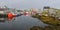 Peggy`s Cove marina on foggy morning