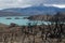 Pehoe lake and burned area in the Torres del Paine National Park by the great fire in 2011-2012.