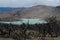 Pehoe lake and burned area in the Torres del Paine National Park by the great fire in 2011-2012.