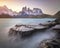 Pehoe Lake and Cuernos Peaks in the Evening, Torres del Paine National Park, Chile