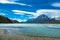 Pehoe lake and Guernos mountains landscape, national park Torres del Paine, Patagonia, Chile, South America