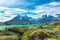 Pehoe lake and Guernos mountains landscape, national park Torres del Paine, Patagonia, Chile, South America