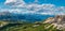 Peitlerkofel and Zillertal Alps from Monte Sief summir in Dolomites mountains in Italy