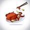Peking duct. roast duck searv in dish with sauce and cucamber. traditional chinese food - vector illustration