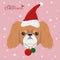 Pekingese dog with red Santas hat and Christmas toy balls