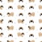Pekingese dog seamless pattern. Different poses, coat colors set