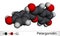 Pelargonidin molecule. It is anthocyanidin cation, plant pigment, orange color. Molecular model. 3D rendering