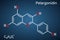 Pelargonidin molecule. It is anthocyanidin cation, plant pigment, orange color. Structural chemical formula on the dark blue