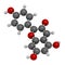 Pelargonidin pigment molecule. 3D rendering. Atoms are represented as spheres with conventional color coding: hydrogen white,