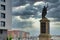 Pelayo sculpture next to Revillagigedo Palace, Gijon, Asturias, Spain