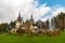 Peles castle, Sinaia, Romania. Blue sky and white clouds