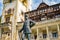 Peles castle. Sinaia, Romania June, 9th, 2019. King Carol statue