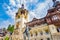 Peles castle. Sinaia, Romania June, 9th, 2019. King Carol statue