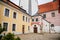 Pelhrimov, Czech Republic, 03 July 2021: gothic church of St. Bartholomew with observation tower at sunny summer day in center of